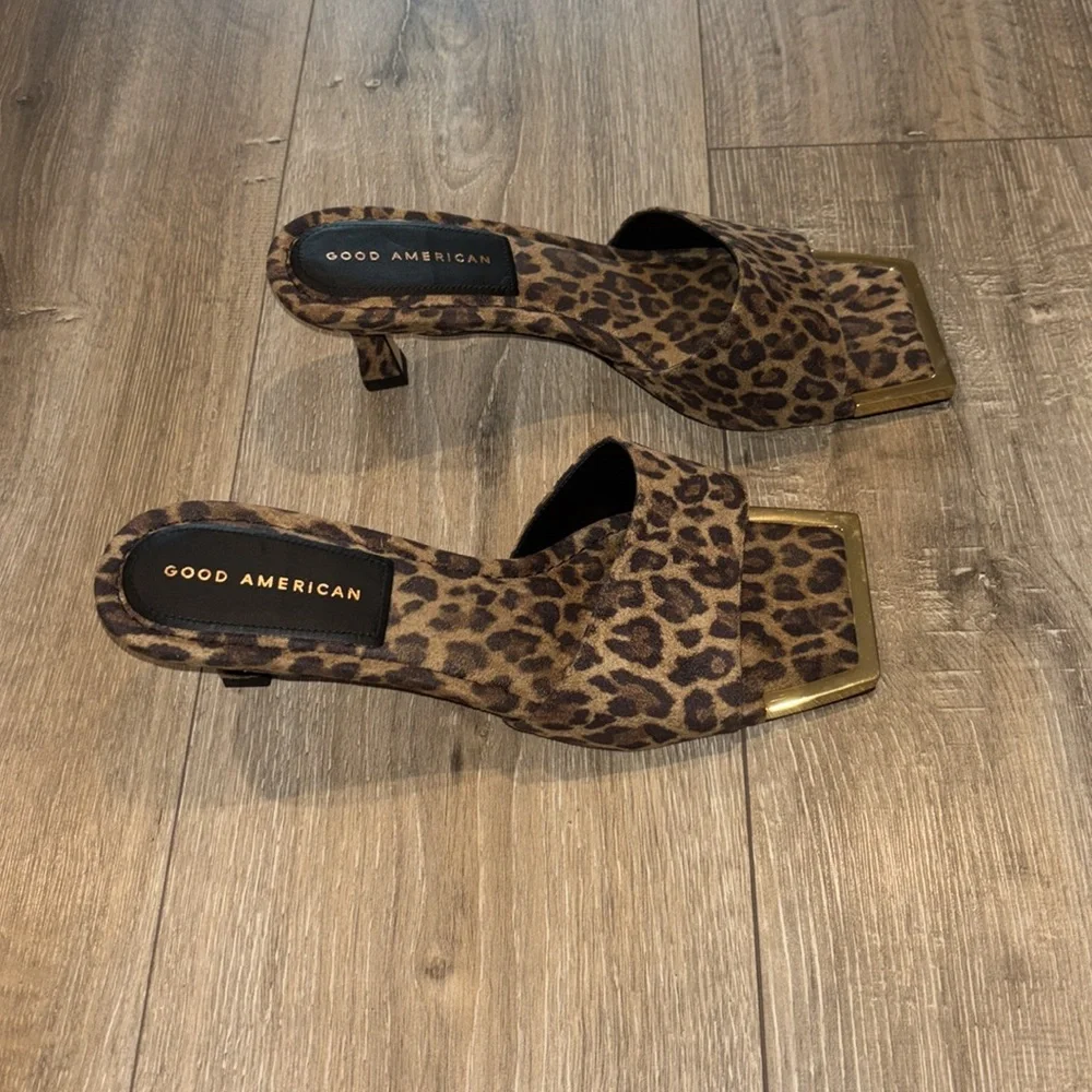 Good American Leopard Square Toe Heels